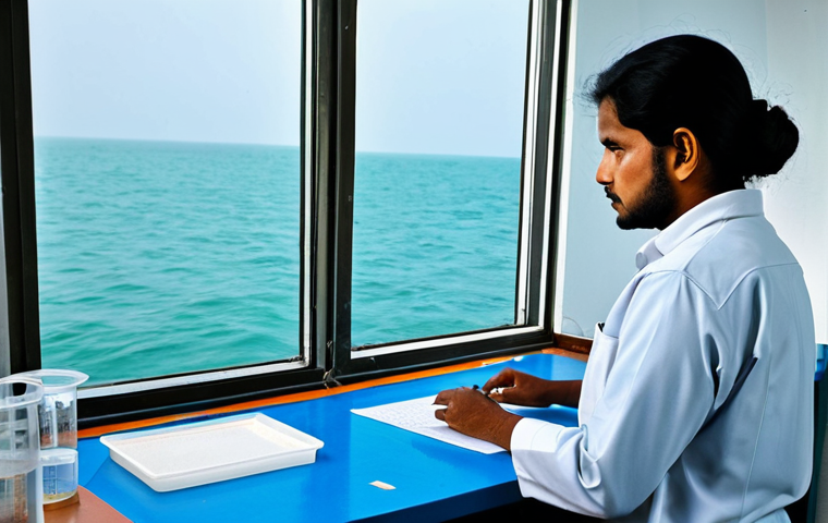 해양자원 개발에 대한 국제적인 논의 - "A modest, fully clothed Bangladeshi woman in professional attire, working at a sustainable seaweed ...