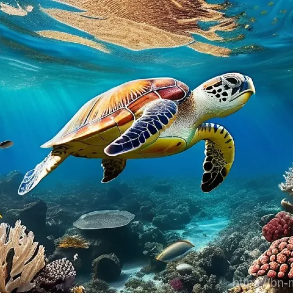 해양자원 개발 환경 영향 - **Prompt:** A serene underwater scene showcasing a vibrant coral reef, partially obscured by various...