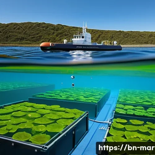 Home 29 해양자원 개발 투자 - **Prompt 1: Modern Sustainable Aquaculture with Advanced Technology**
"A vibrant, technologicall...