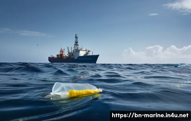 해양자원 개발의 환경적 측면 - **Prompt:** A poignant and melancholic depiction of the ocean's suffering, captured in an environmen...